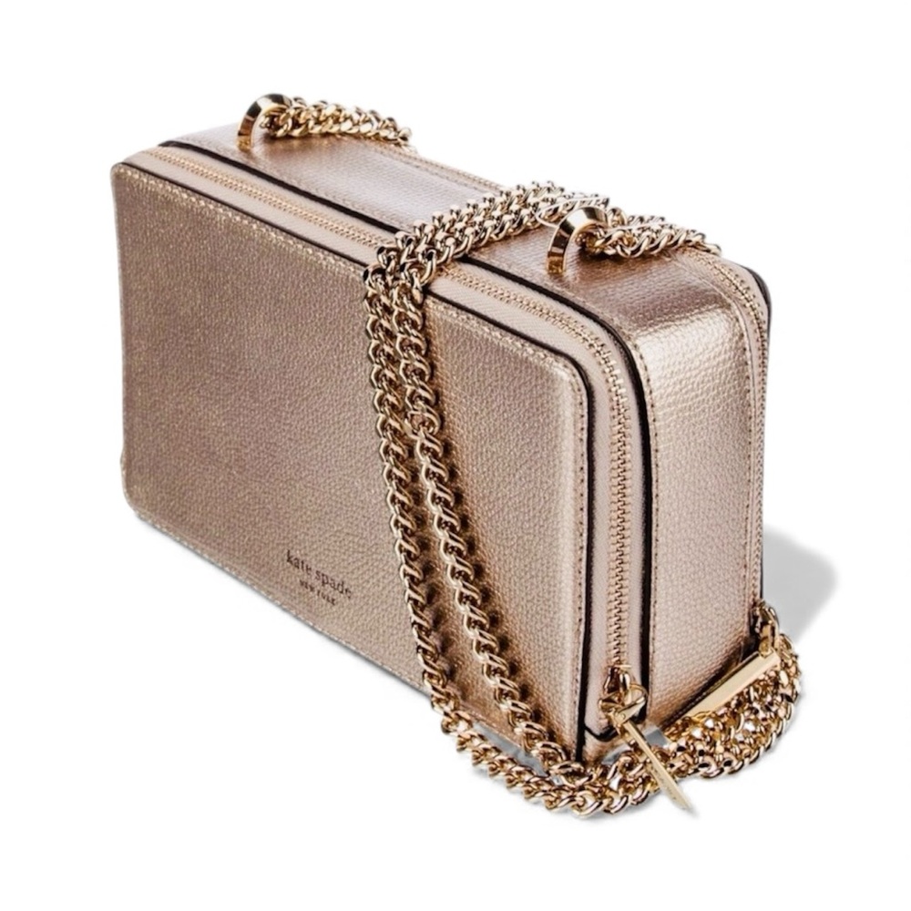Like New Rare Kate Spade Metallic Gold Double Sides with Zipper/Gold Chain